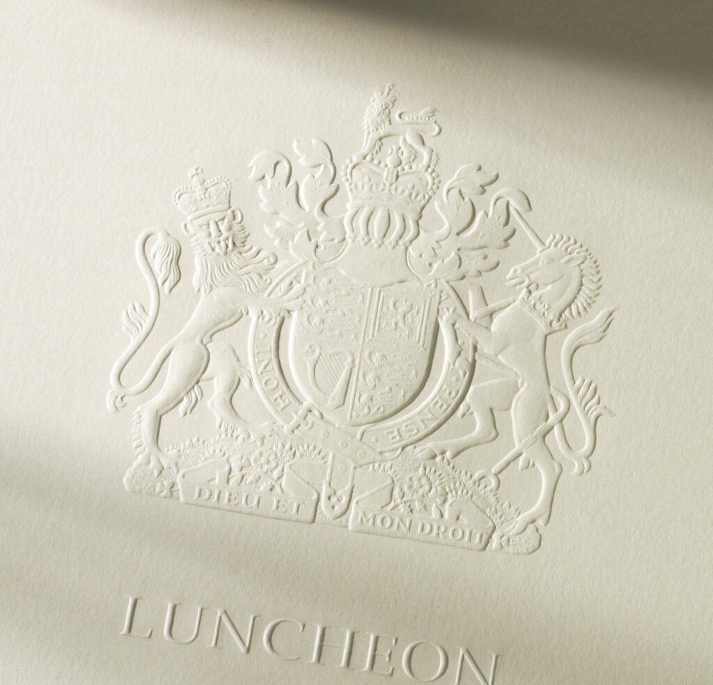Coat of arms blind embossed menu on a cover